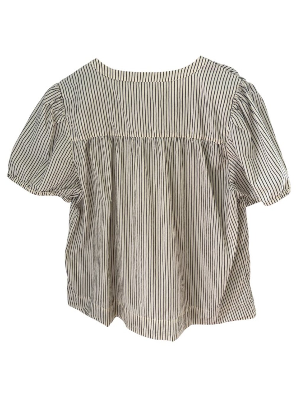 Lucky Brand Women's Smocked V-Neck Cotton Top Sz Large Beige w/ Gray Stripes - Picture 2 of 6